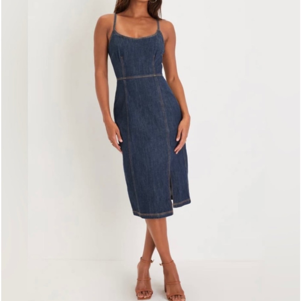 Steve Madden Gisele Dark Wash Denim Sleeveless Midi Dress Size 8